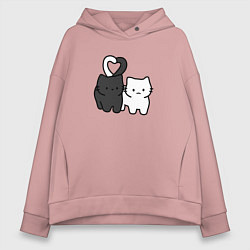 Женское худи оверсайз Влюбленные котики - черный и белый