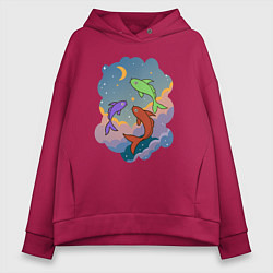 Женское худи оверсайз Рыбы, летающие в небе