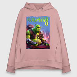 Женское худи оверсайз Кибер Шрек в татухах - прикол