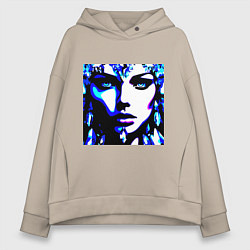 Толстовка оверсайз женская Абстракция девушка камни, цвет: миндальный