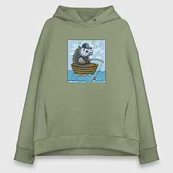 Женское худи оверсайз Рыба ловит рыбу в лодке