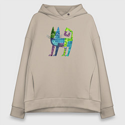 Женское худи оверсайз Декоративный кот в узорах