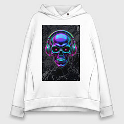 Женское худи оверсайз Неоновый череп в наушниках