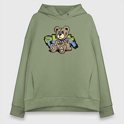 Толстовка оверсайз женская Плюшевый панк медведь - bad, цвет: авокадо