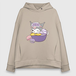 Толстовка оверсайз женская Куроми с макарунами, цвет: миндальный