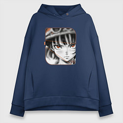 Толстовка оверсайз женская Оранжевоглазая девушка, цвет: тёмно-синий
