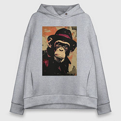 Женское худи оверсайз Обезьянка детектив в шляпе