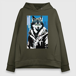 Женское худи оверсайз Волк в мегаполисе - нейроарт