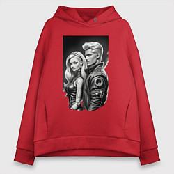 Женское худи оверсайз Барби и Кен - киберпанк эскиз