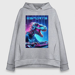 Женское худи оверсайз Tyrannosaurus is esports player - neon glow
