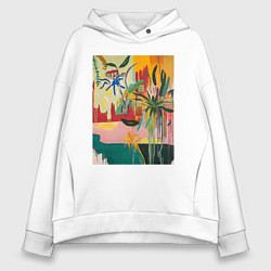 Толстовка оверсайз женская Абстрактная тропическая картина, цвет: белый