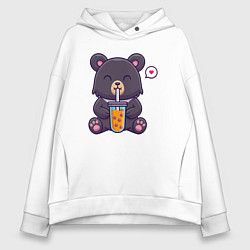 Женское худи оверсайз Мишка с напитком