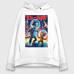 Толстовка оверсайз женская Том и Джерри - неоновый космос, цвет: белый