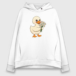 Женское худи оверсайз Милая уточка с букетом ромашек