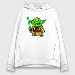 Женское худи оверсайз Маленький зеленый Йода с мечем