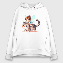 Женское худи оверсайз Фея верхом на кошке