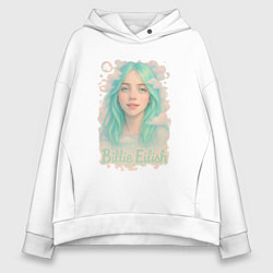 Женское худи оверсайз Билли Айлиш с зелеными волосами