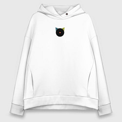 Женское худи оверсайз Кот черный с носом сердечком - минимализм