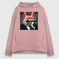 Женское худи оверсайз Свинья жестко курит
