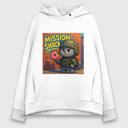 Женское худи оверсайз Кот в бронежилете с пончиком