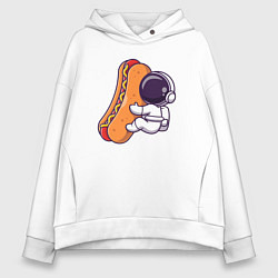 Толстовка оверсайз женская Космонавт и хот-дог, цвет: белый