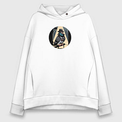 Женское худи оверсайз Голубь шпион в шляпе со старым фотоаппаратом