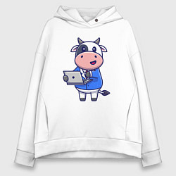 Женское худи оверсайз Коровка с ноутбуком