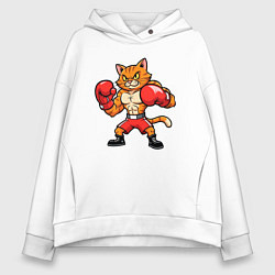 Толстовка оверсайз женская Кошак боксер, цвет: белый