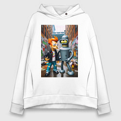 Женское худи оверсайз Бендер и Фрай в Бронксе - нейроарт фантазия