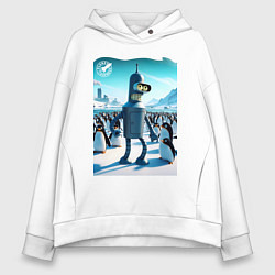 Женское худи оверсайз Робот-сгибальщик Бендер в Антарктиде с пингвинами