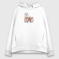 Женское худи оверсайз Альпака с сердечками и цветами