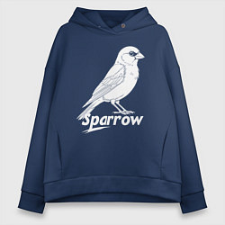 Женское худи оверсайз Воробей белый логотип