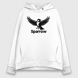 Толстовка оверсайз женская Летящий черный воробей, цвет: белый