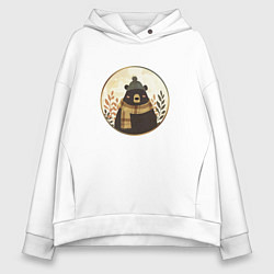 Женское худи оверсайз Мишка в шарфе и шапке