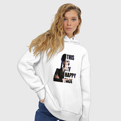 Толстовка оверсайз женская Уэнсдэй счастливое лицо, цвет: белый — фото 2