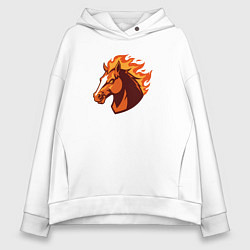 Толстовка оверсайз женская Лошадь с огненной гривой, цвет: белый