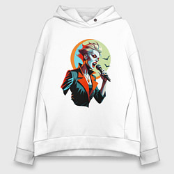 Женское худи оверсайз Певица рок вампир с микрофоном