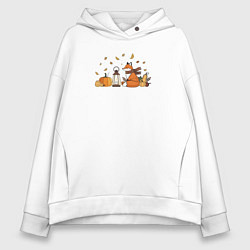 Женское худи оверсайз Лиса с тыквами и фонарём