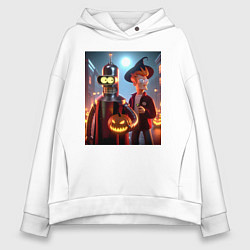 Женское худи оверсайз Бендер и Фрай в шляпе - ночь на хэллоуин