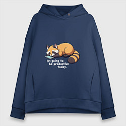 Женское худи оверсайз Ленивый енот с телефоном