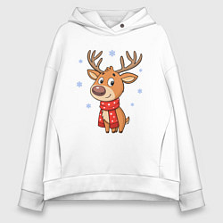 Женское худи оверсайз Новогодний олень и снежинки, зима