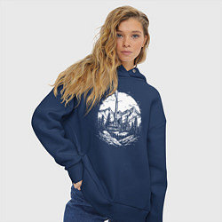 Толстовка оверсайз женская Индустриальный рассвет в горах, цвет: тёмно-синий — фото 2