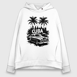 Женское худи оверсайз Ретро-Куба пальмы и автомобиль