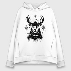 Женское худи оверсайз Рождественский олень со снежинками