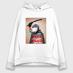 Толстовка оверсайз женская Free hugs омон, цвет: белый