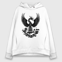 Толстовка оверсайз женская Дракон и пагода гармония востока, цвет: белый