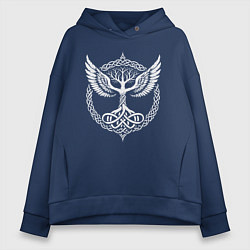 Толстовка оверсайз женская Крылатый Иггдрасиль, цвет: тёмно-синий