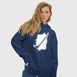 Толстовка оверсайз женская Хоккейная клюшка в квадрате, цвет: тёмно-синий — фото 2