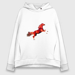 Женское худи оверсайз Красная огненная лошадь встала на дыбы