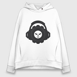 Женское худи оверсайз Логотип c лицом и шестернёй в наушниках